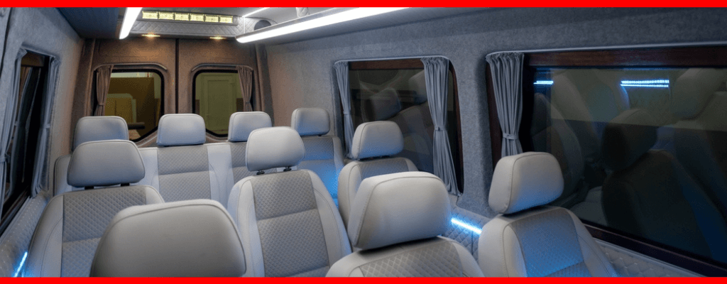 Inside of a self-drive minibus