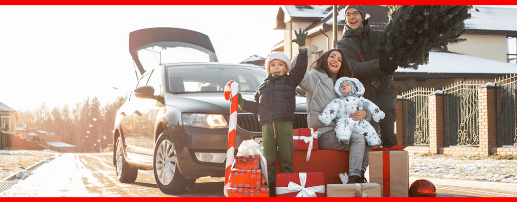 Family who have hired a car in Warrington for Christmas