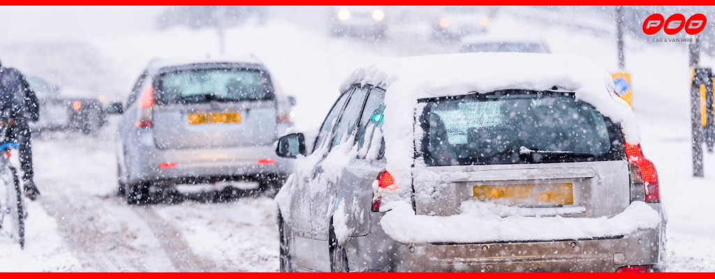 Cars driving in snow