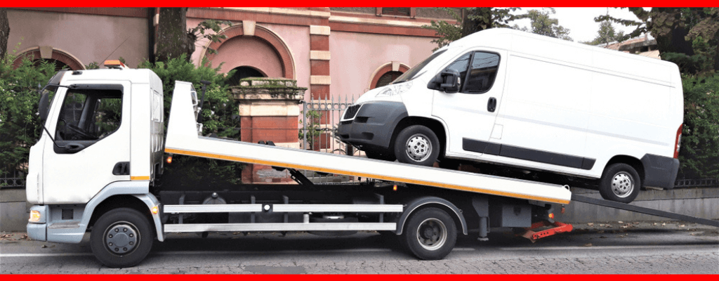 Van being towed after breakdown